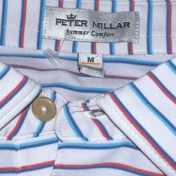 Peter Millar Summer Comfort White Striped Golf Polo Size Medium - Picture 3 of 4